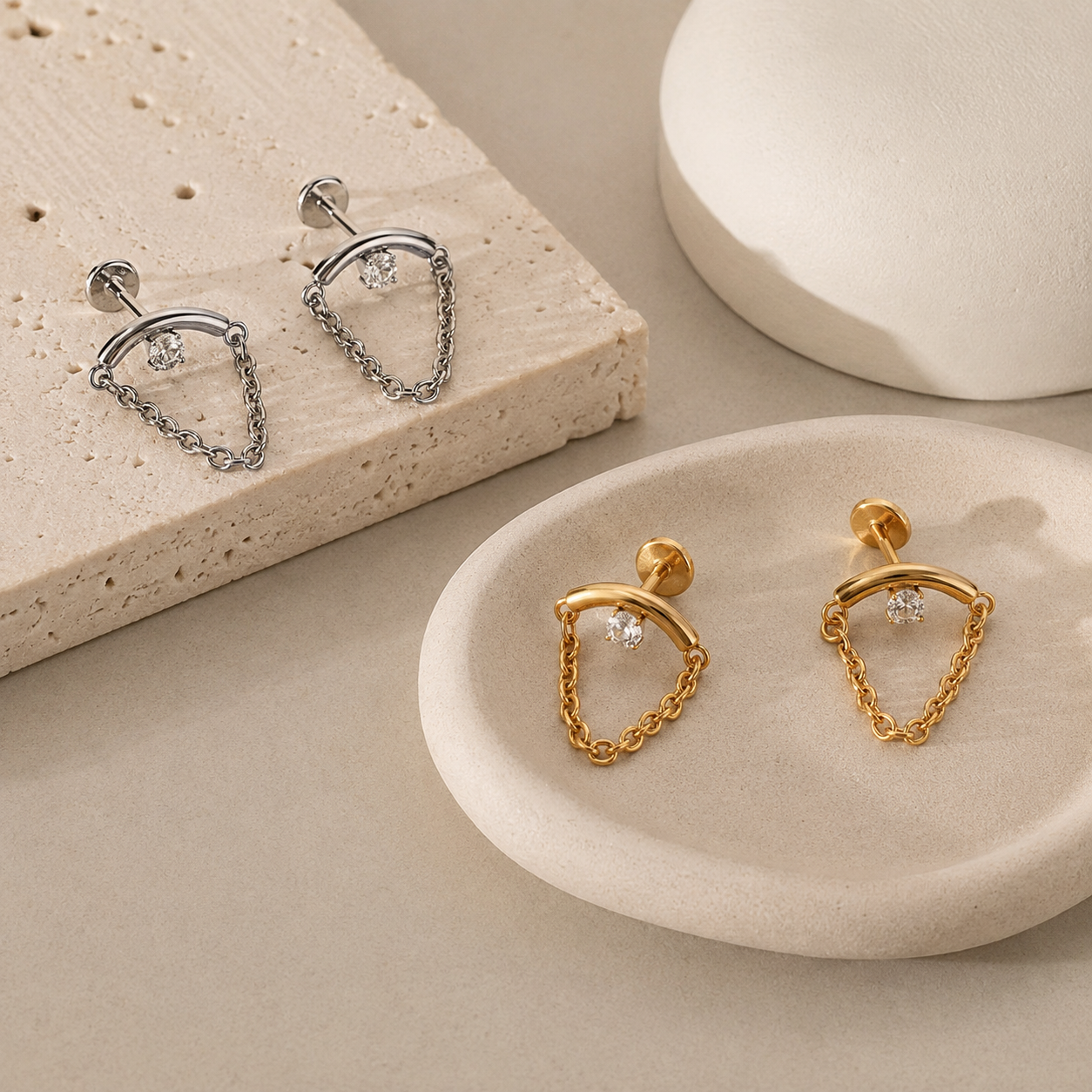 Crystal Chain Flat Back Stud Gold