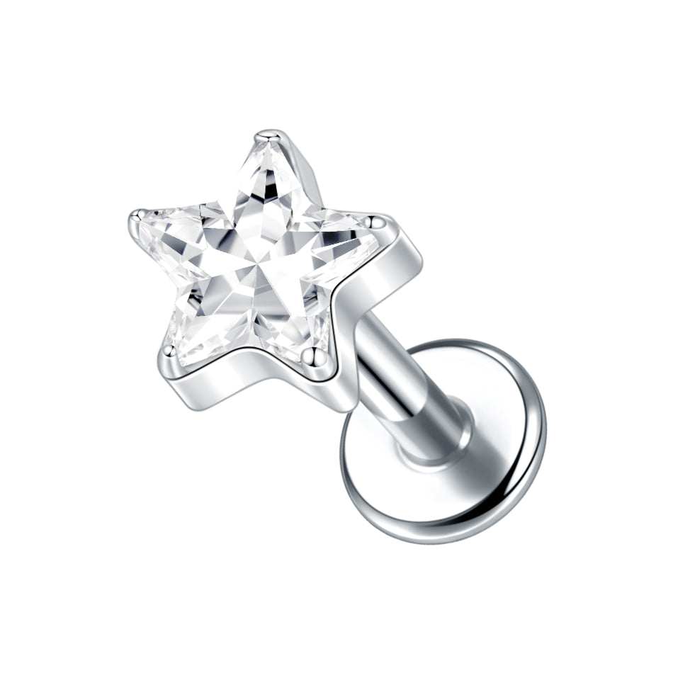 Crystal Star Flat Back Labret Silver