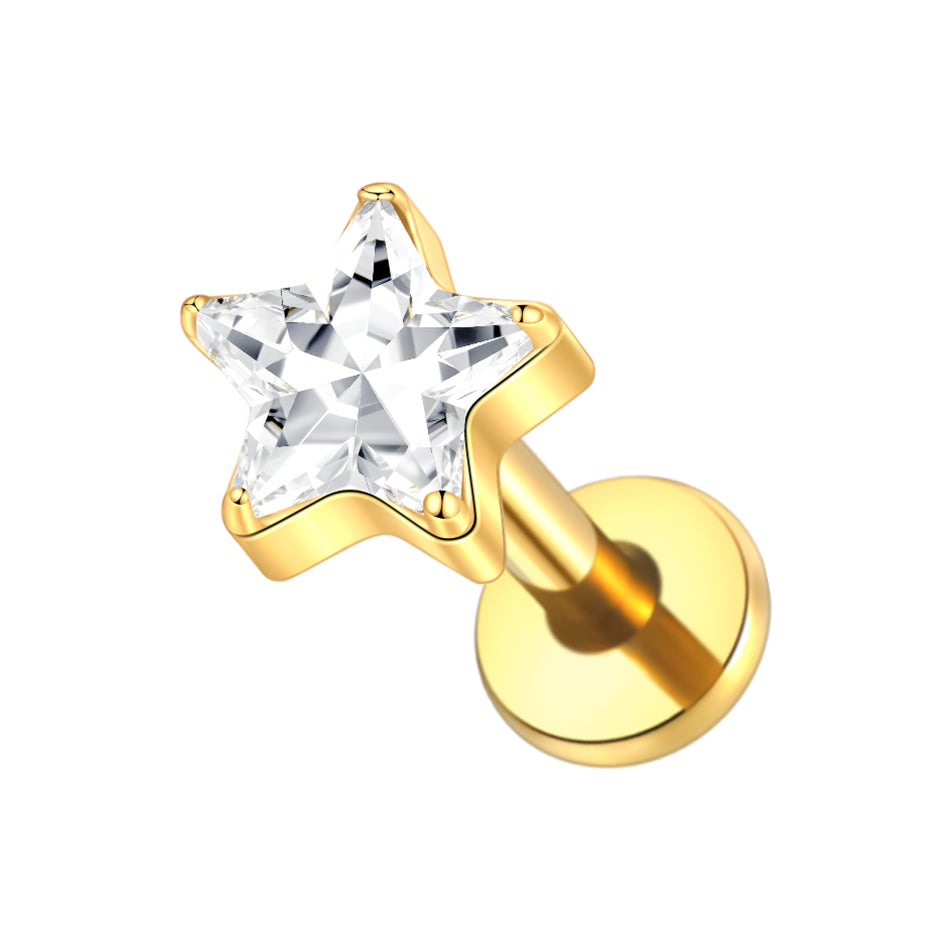 Crystal Star Flat Back Labret Gold