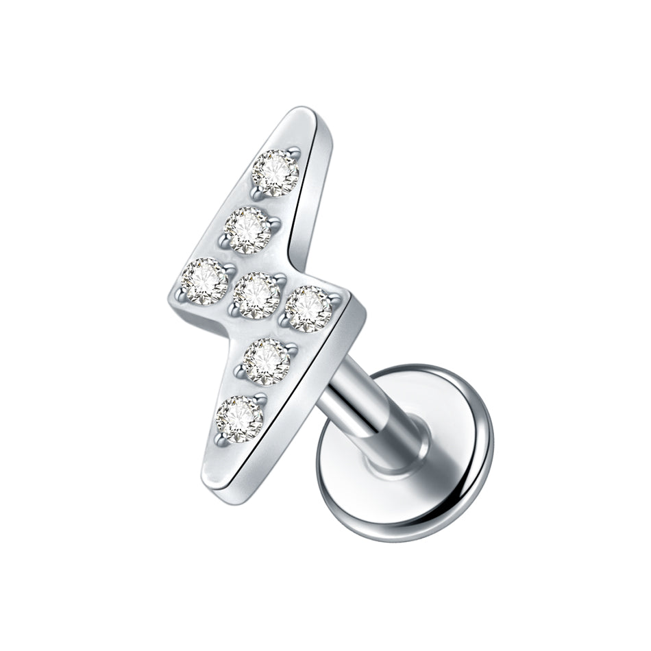 Pavé Bolt Flat Back Labret Stud Silver