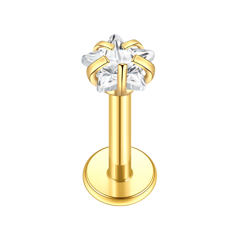 Sparkling Star Flat Back Labret Stud Gold