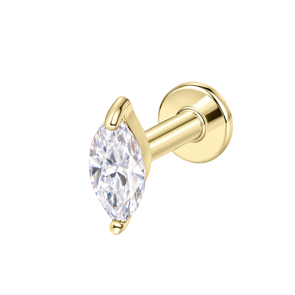 14K Solid Gold Marquise Flat Back Stud