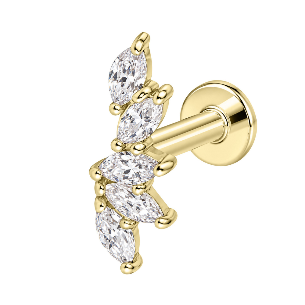 14K Solid Gold Marquise Leaf Climber Flat Back Stud