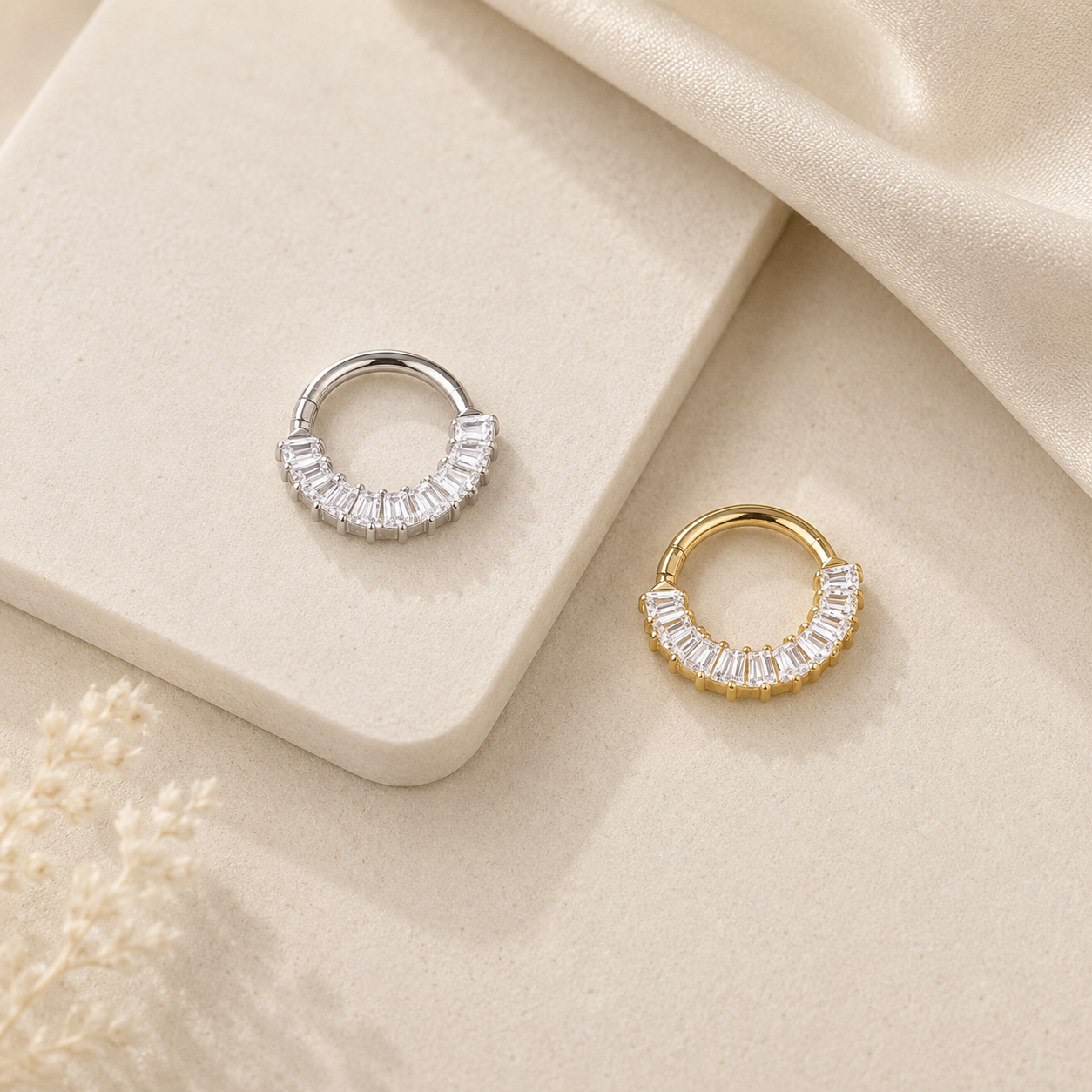 Tapered Baguette Clicker Hoop Silver 8-10mm