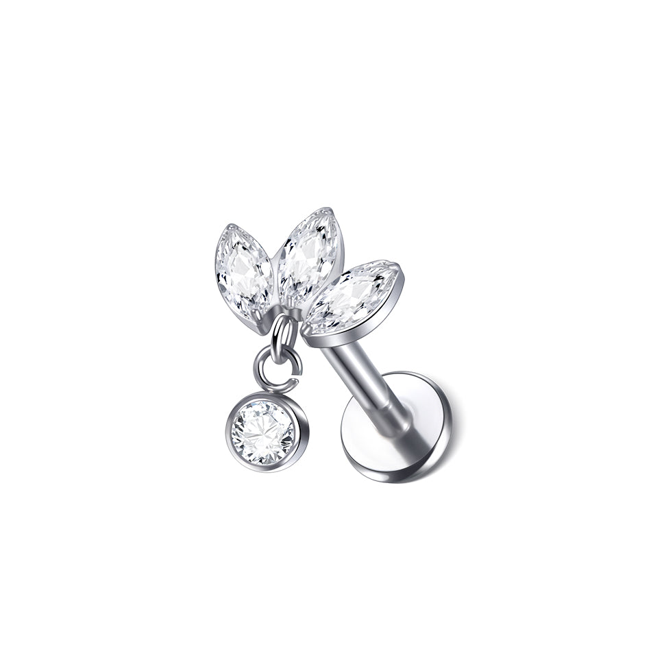 Marquise Crystal Drop Flat Back Labret Stud Silver