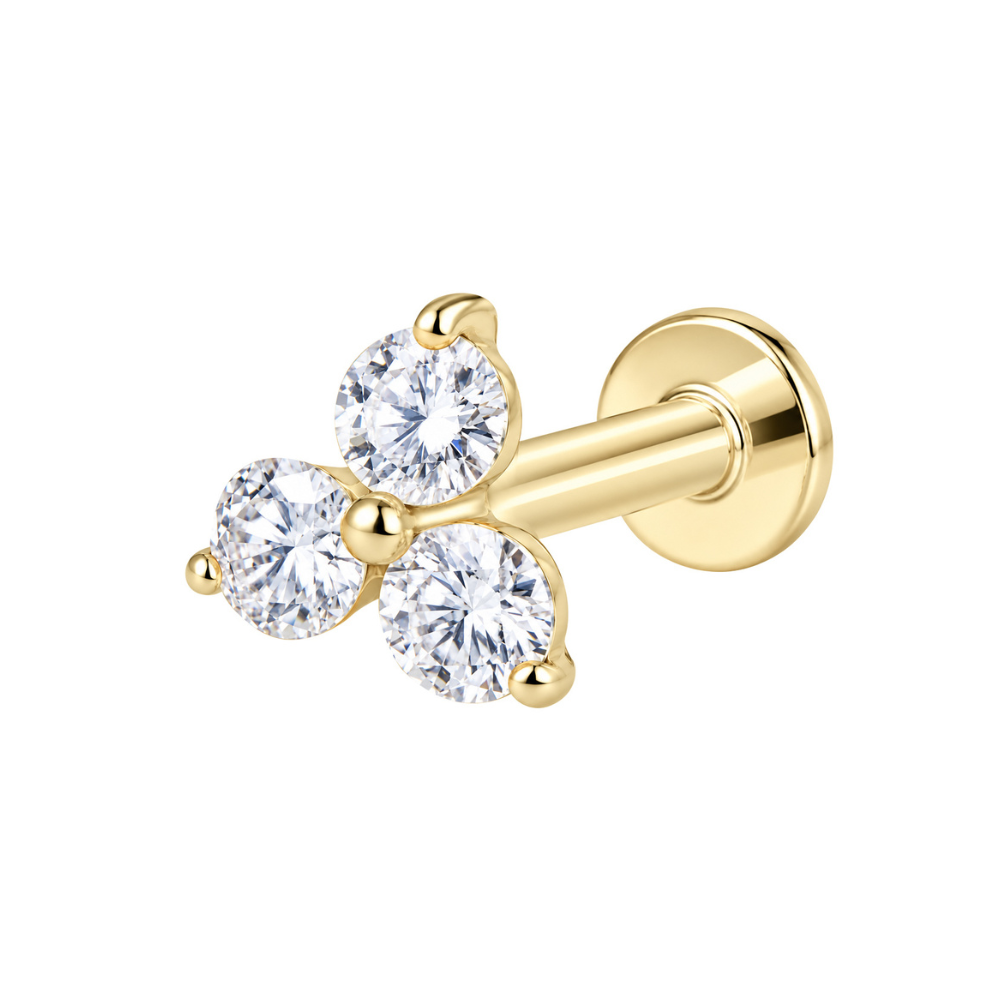 14K Solid Gold Trinity Flat Back Stud