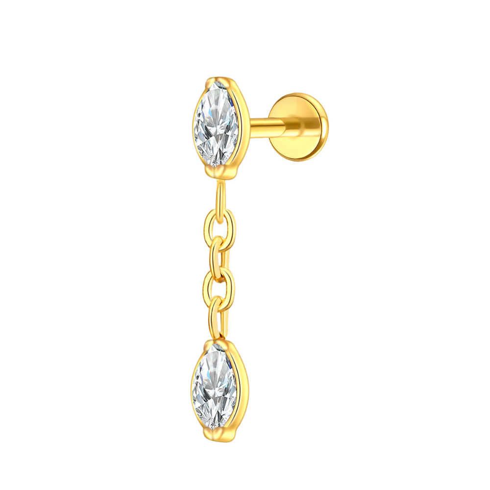 Marquise Chain Drop Flat Back Stud Gold