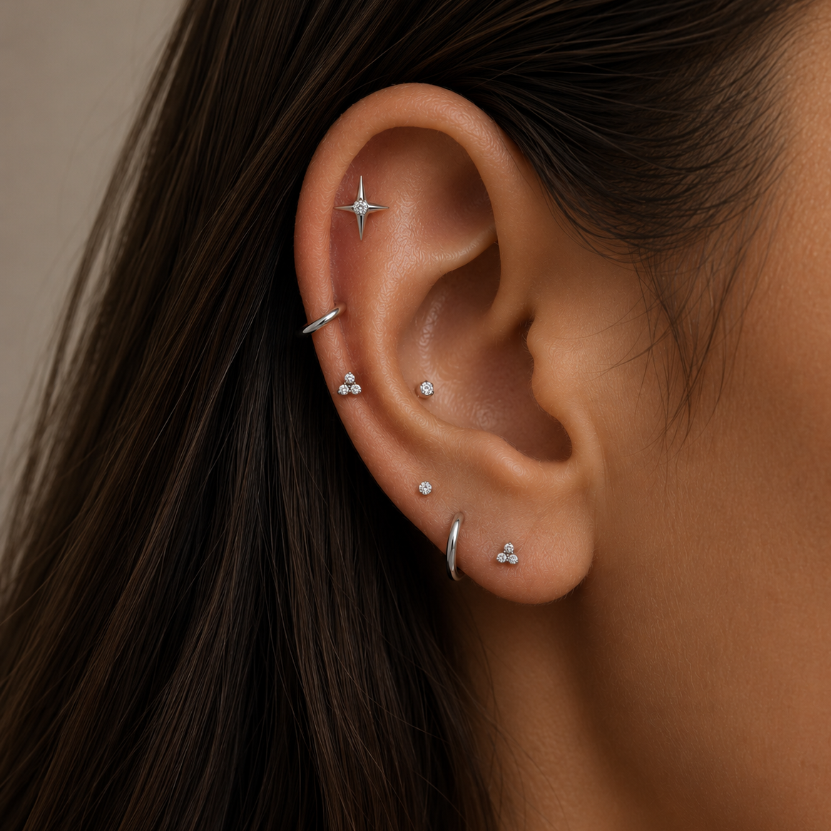 Astrid Star Flat Back Labret Stud Silver