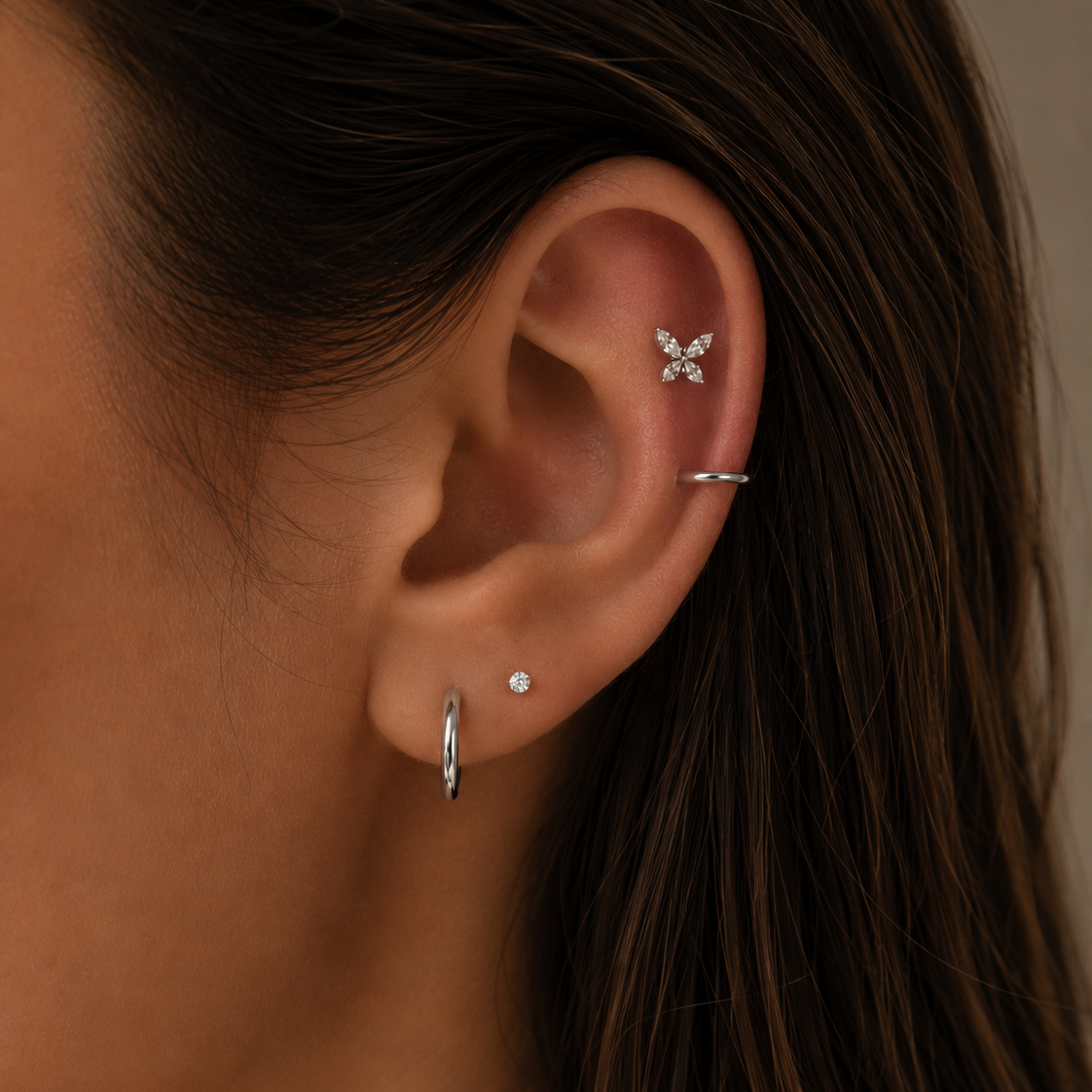 Butterfly Flat Back Labret Stud Silver