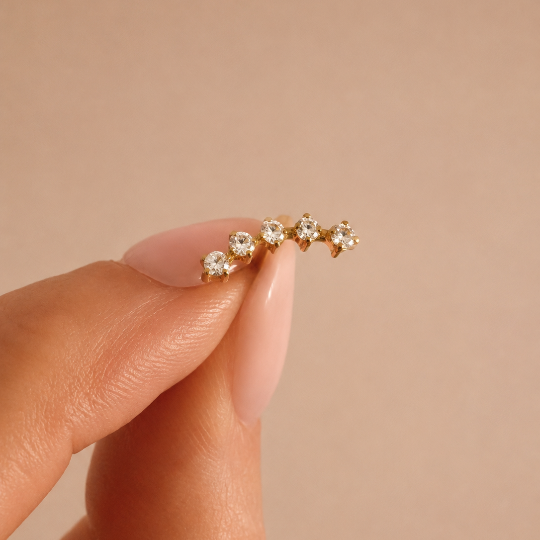 Crystal Climber Flat Back Labret Stud Gold
