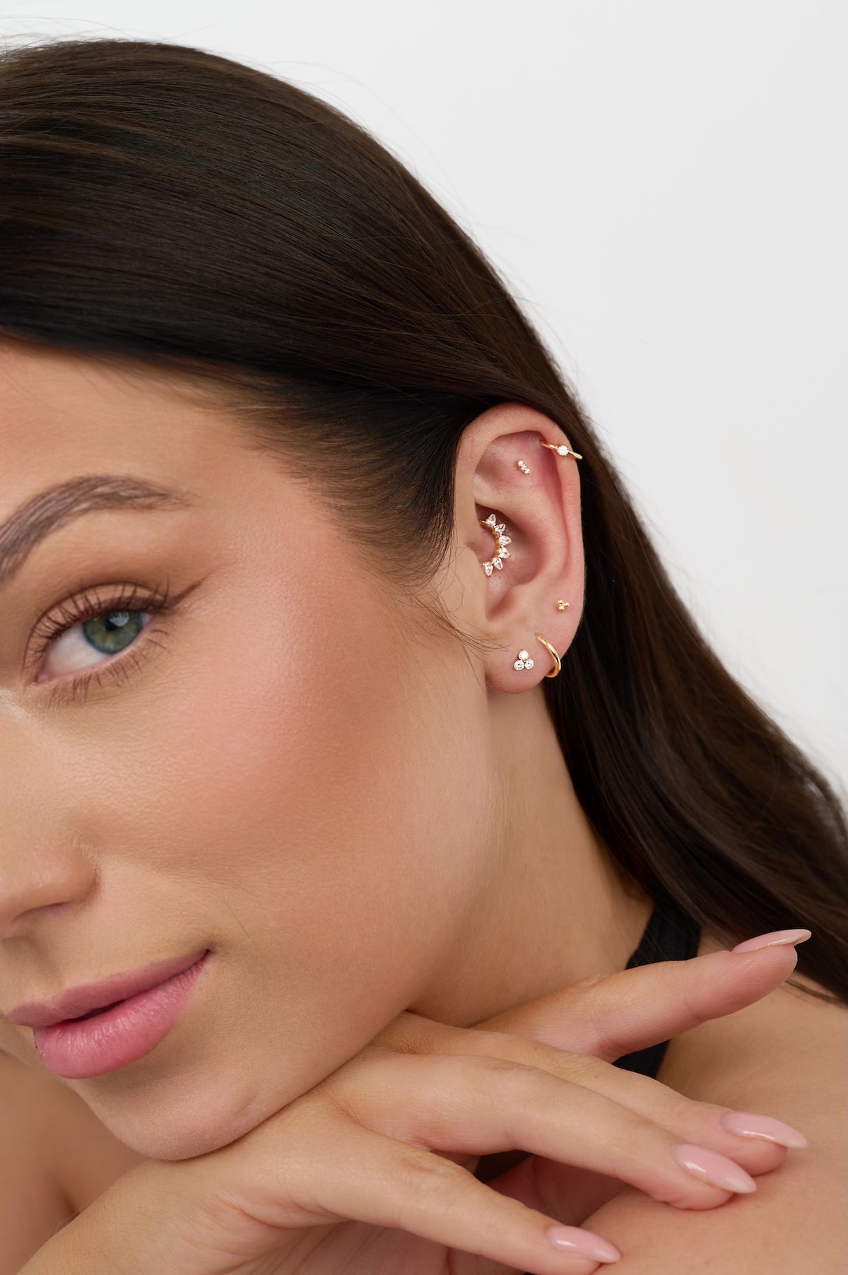 14K Solid Gold Trinity Flat Back Stud