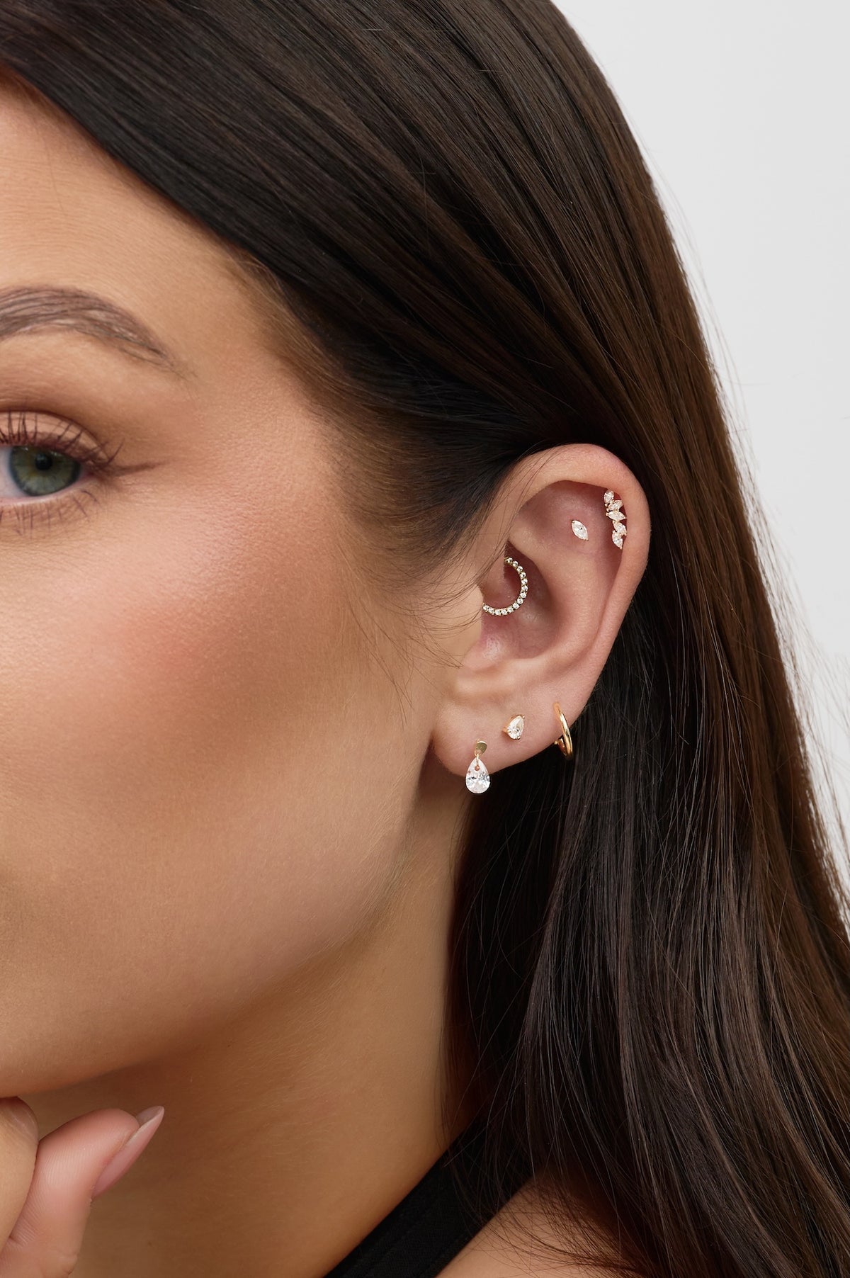 14K Solid Gold Marquise Flat Back Stud