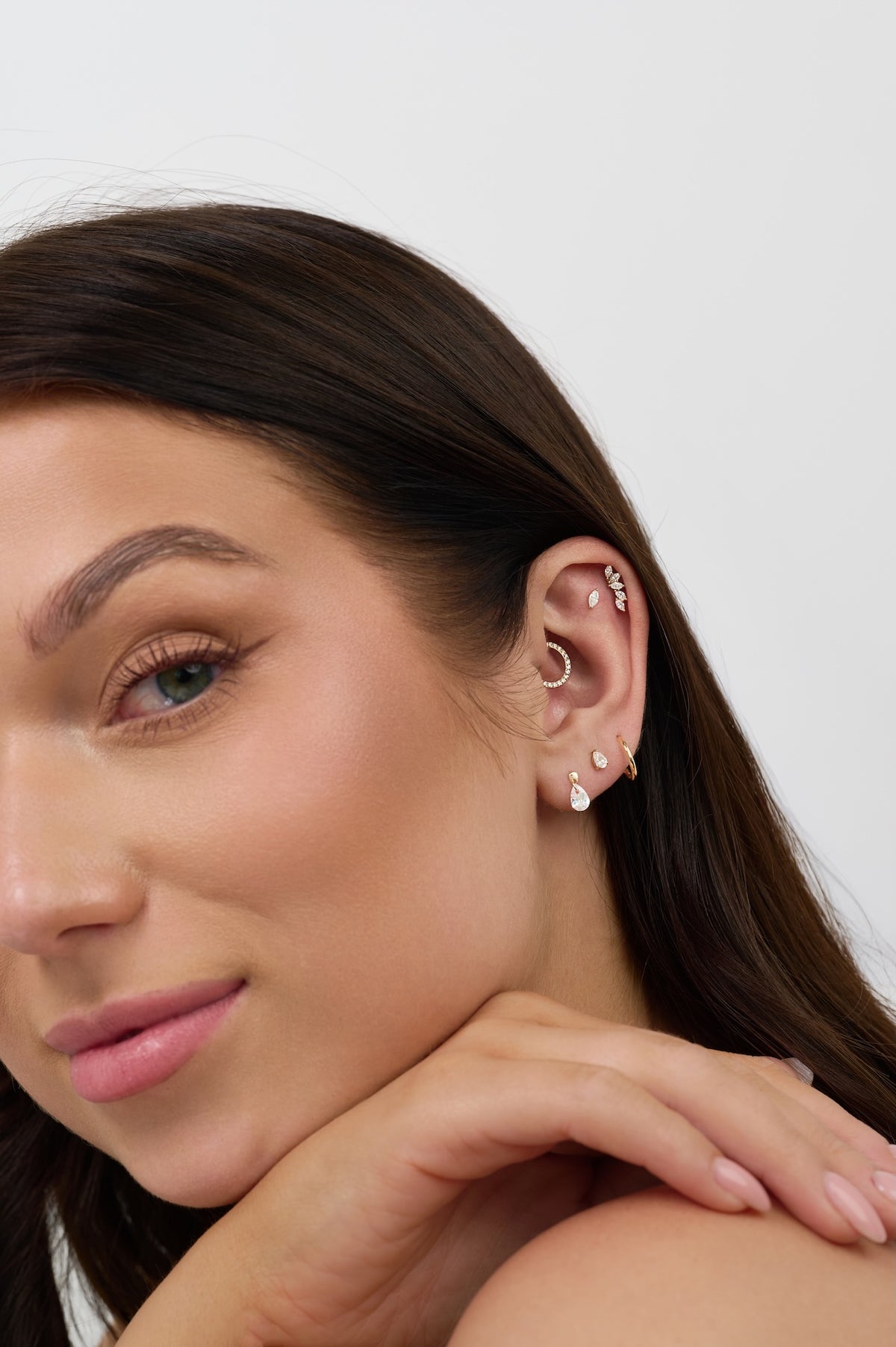 14K Solid Gold Marquise Flat Back Stud