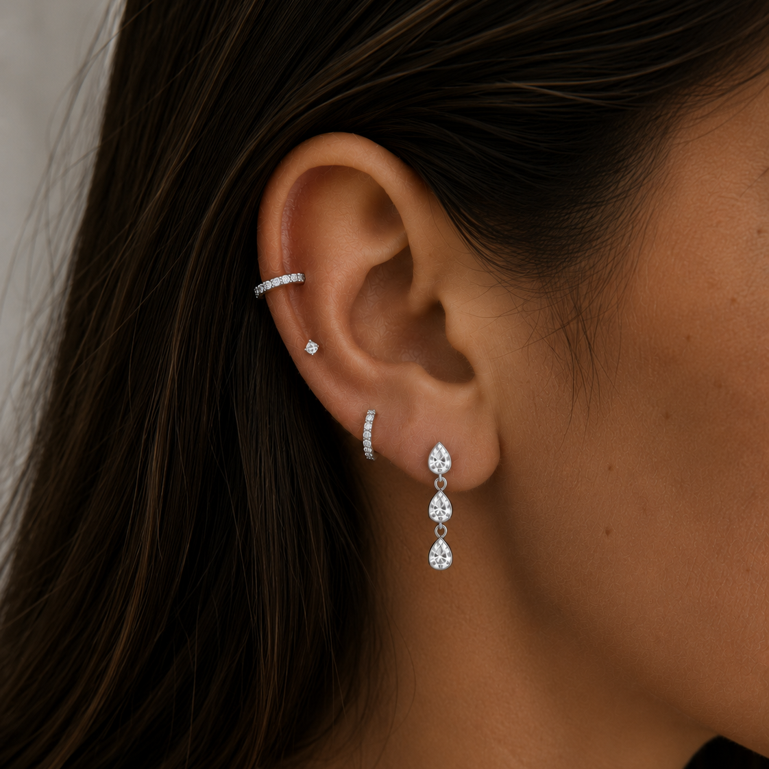 Sparkle Drop Flat Back Labret Silver