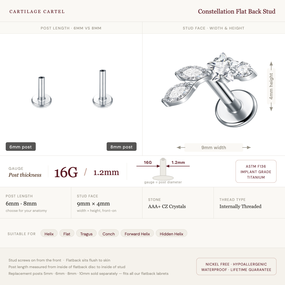 Constellation Flat Back Stud Gold