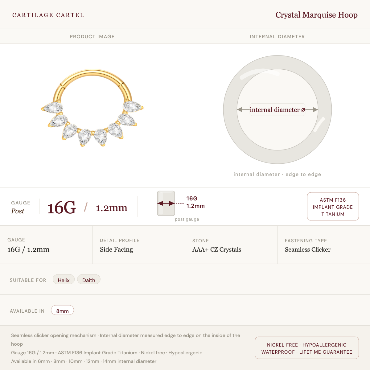 Crystal Marquise Hoop Gold