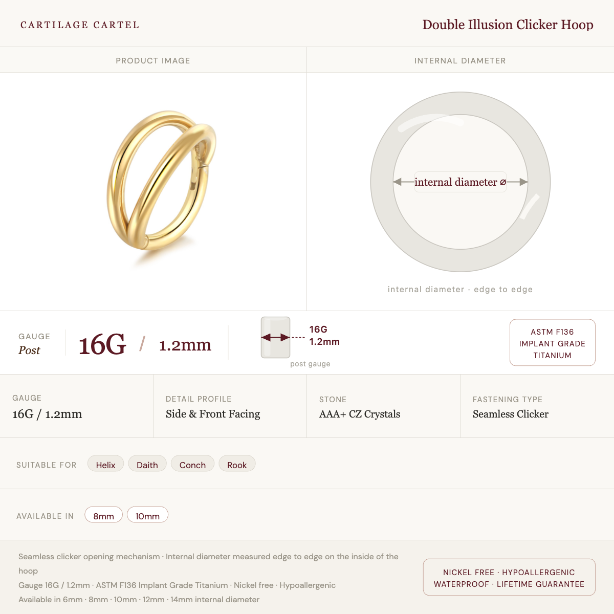 Double Illusion Clicker Hoop Gold - 8-10mm