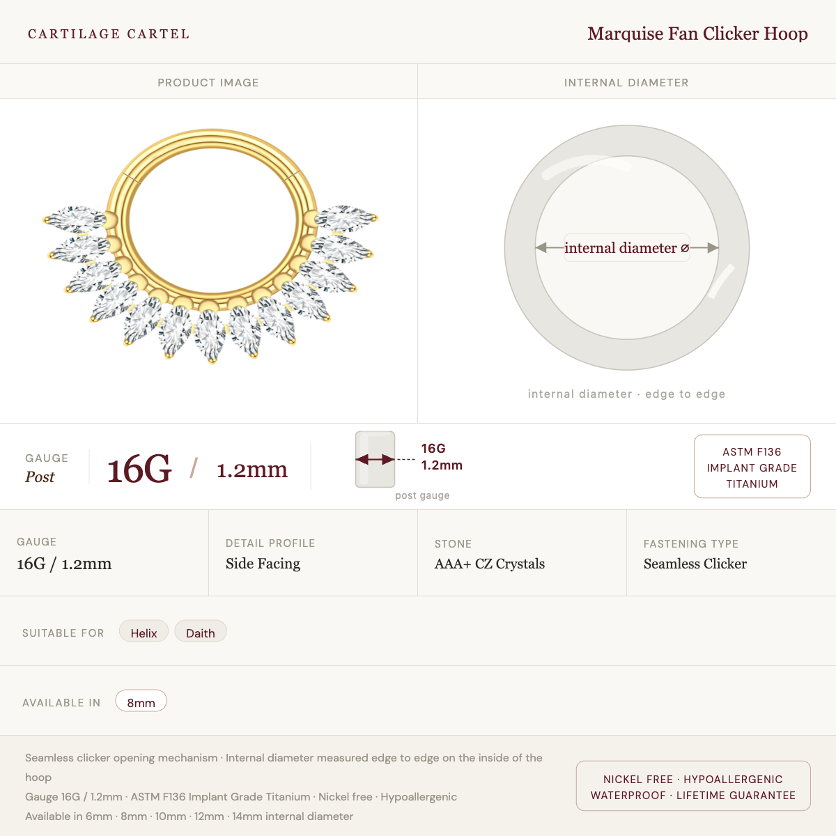 Marquise Fan Clicker Hoop Gold
