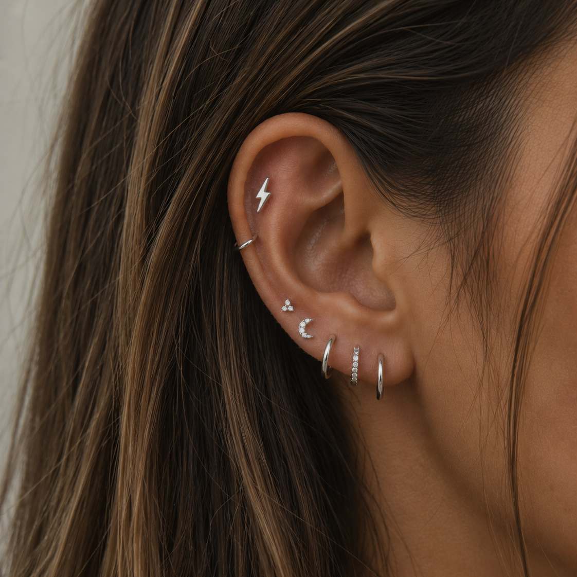 Lightning Bolt Flat Back Labret Stud Silver