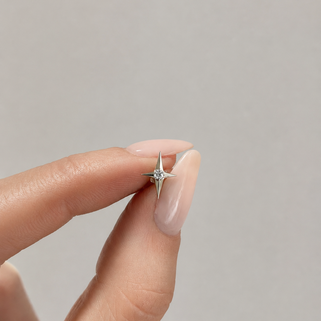 Astrid Star Flat Back Labret Stud Silver