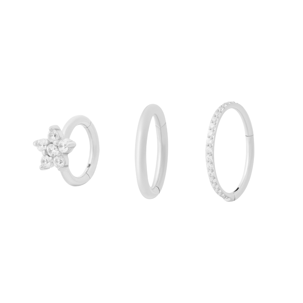 Trio Cartilage Hoop Stacking Set - Silver