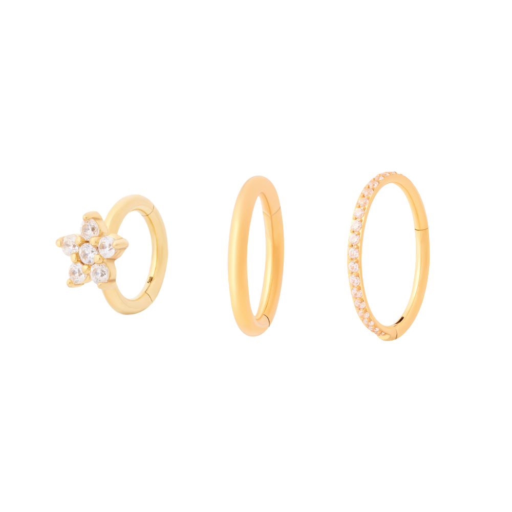 Trio Cartilage Hoop Stacking Set - Gold