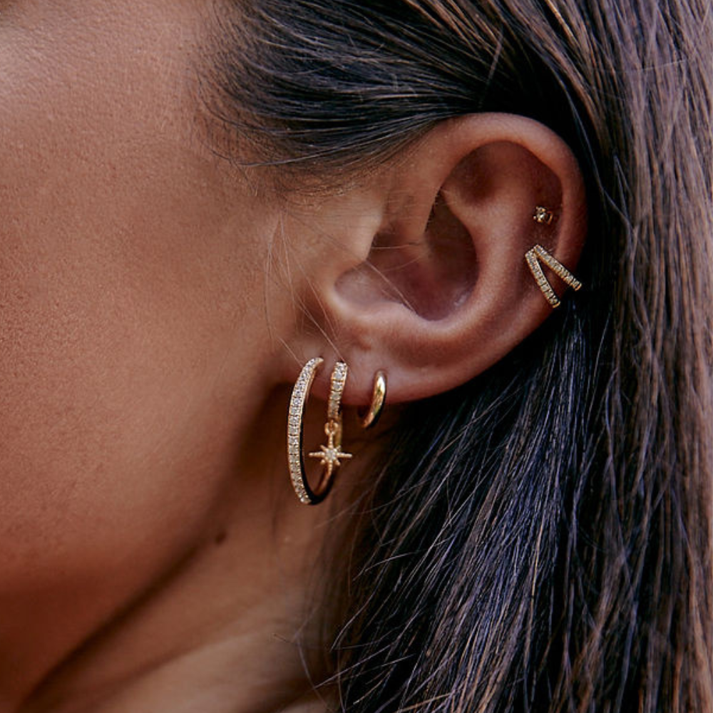 Midi Sparkle Hoop Earrings Gold
