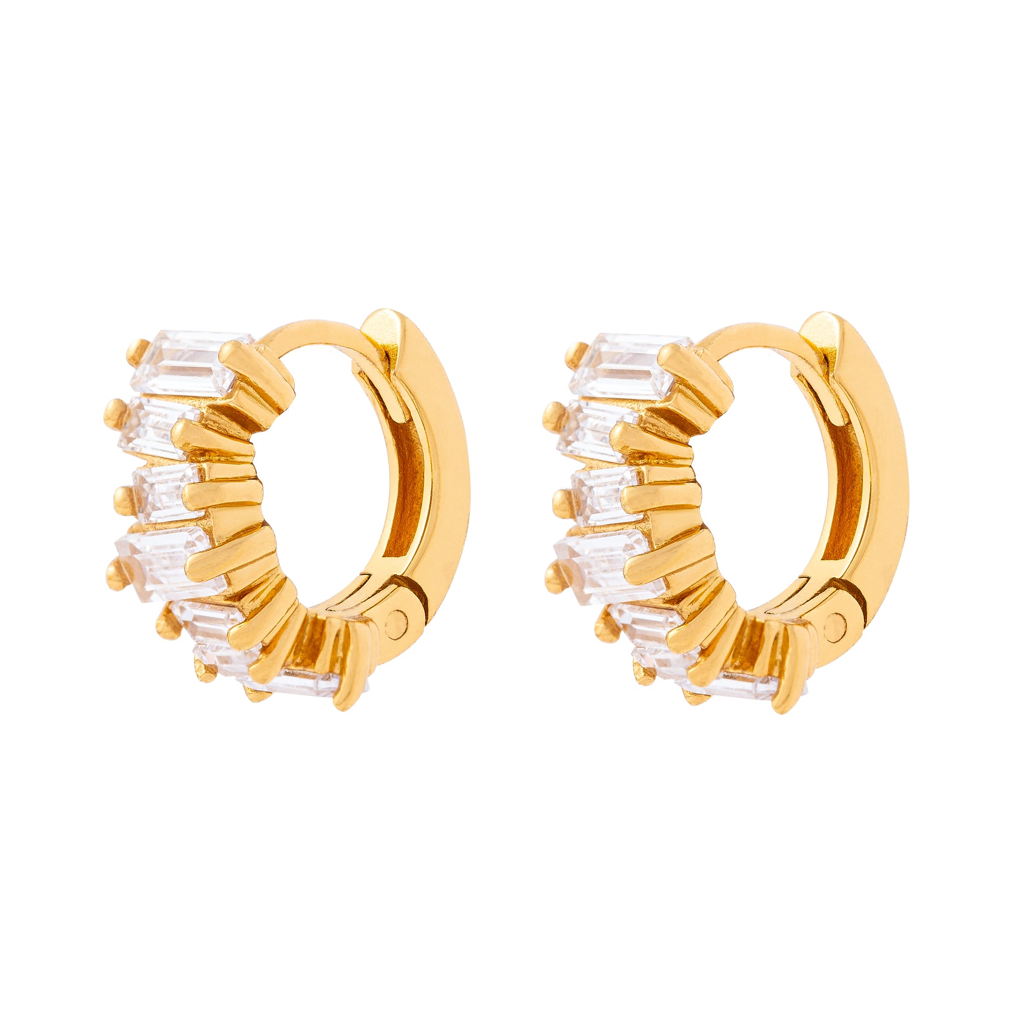 Crystal Baguette Huggies Gold