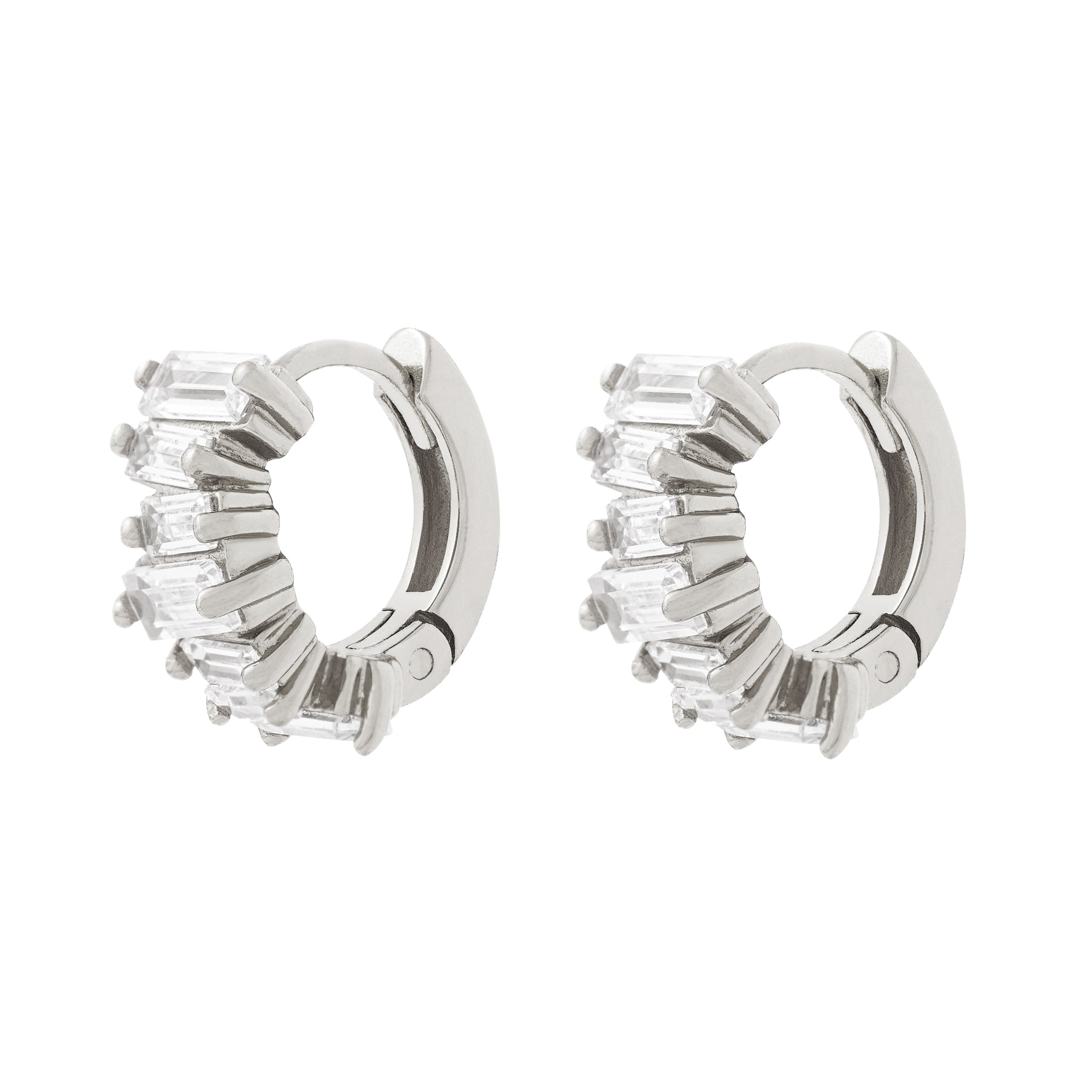 Crystal Baguette Huggies Silver