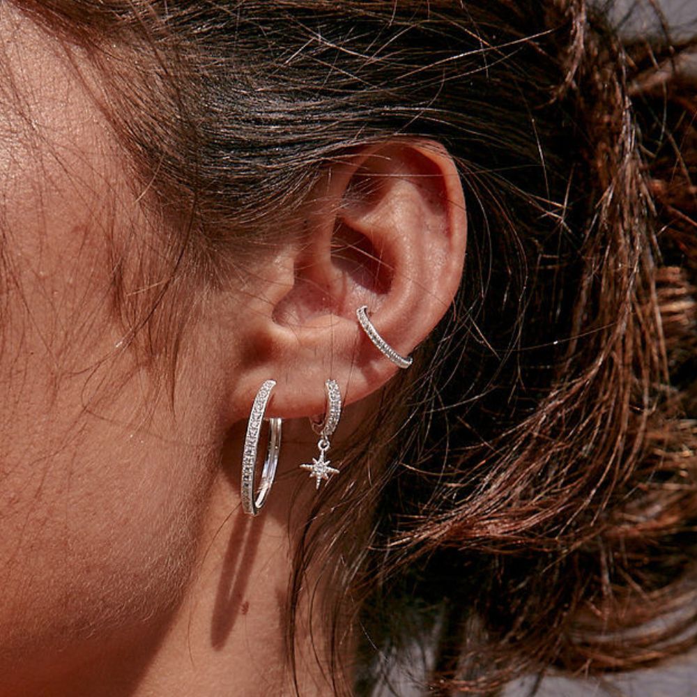 Midi Sparkle Hoop Earrings Silver