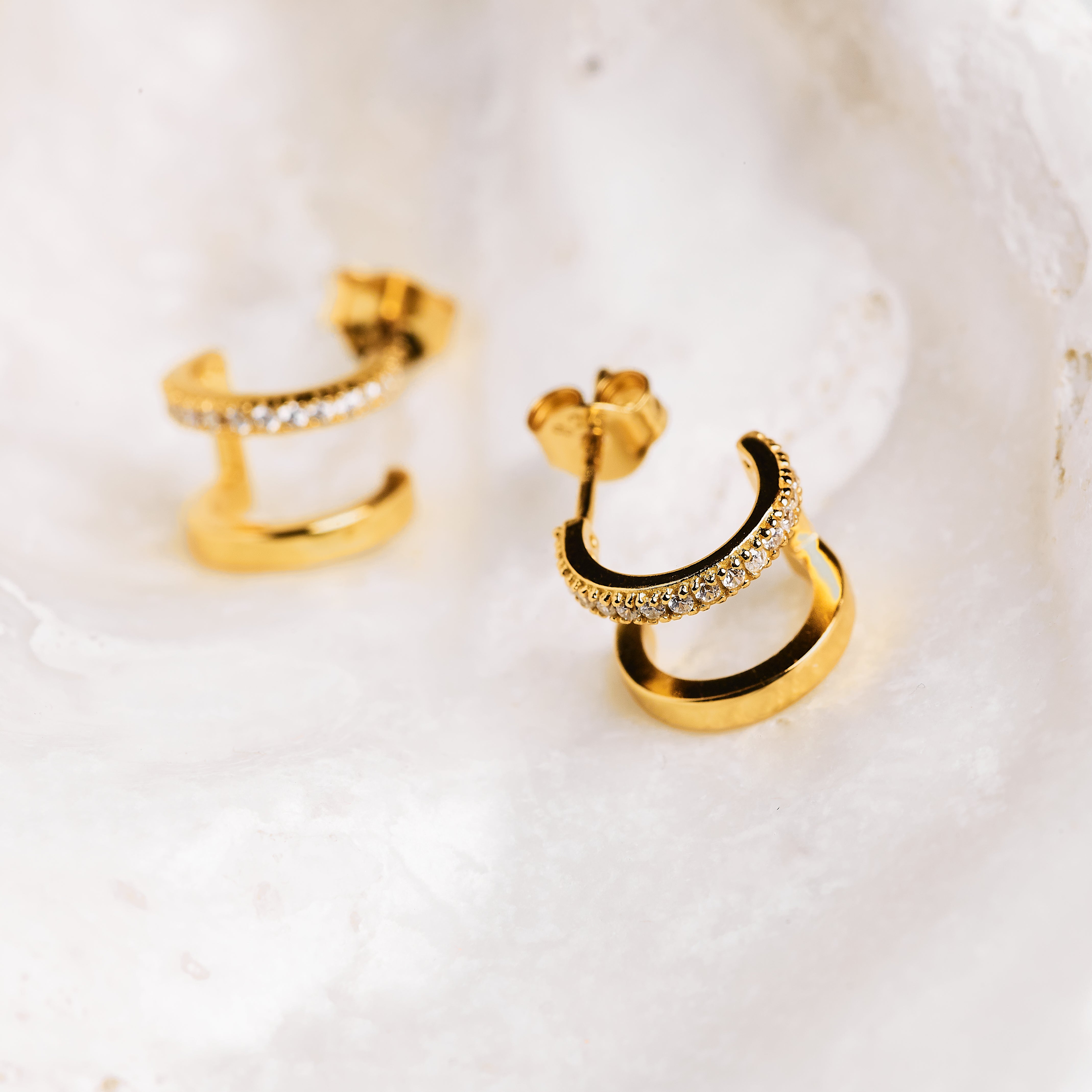 Illusion Double Huggie Stud Earrings Gold