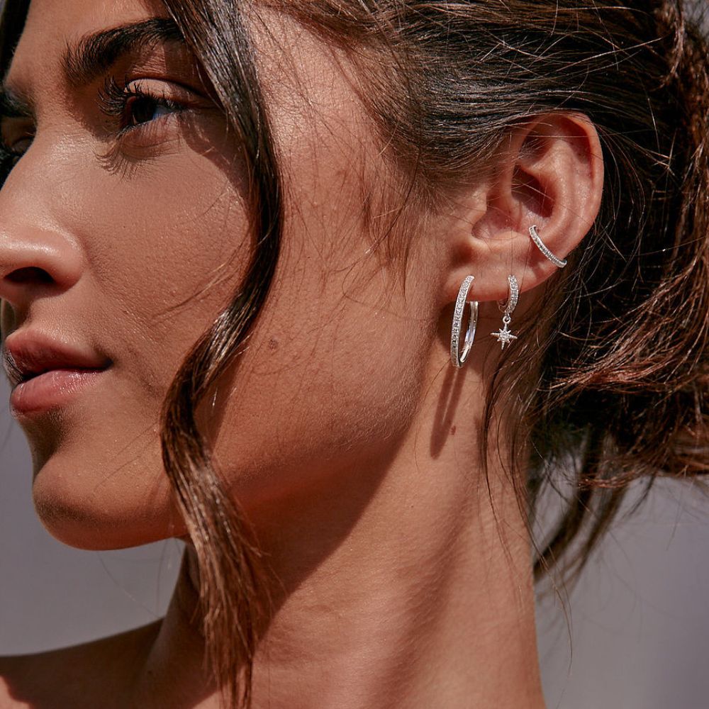 Midi Sparkle Hoop Earrings Silver