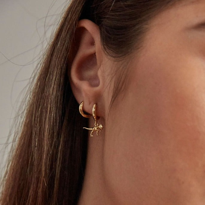 T-Rex Dinosaur Huggie Earrings Gold