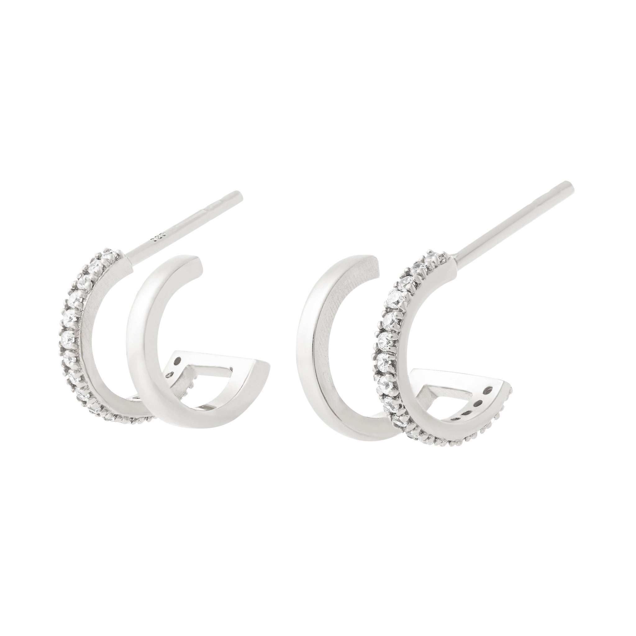 Illusion Double Huggie Stud Earrings Silver