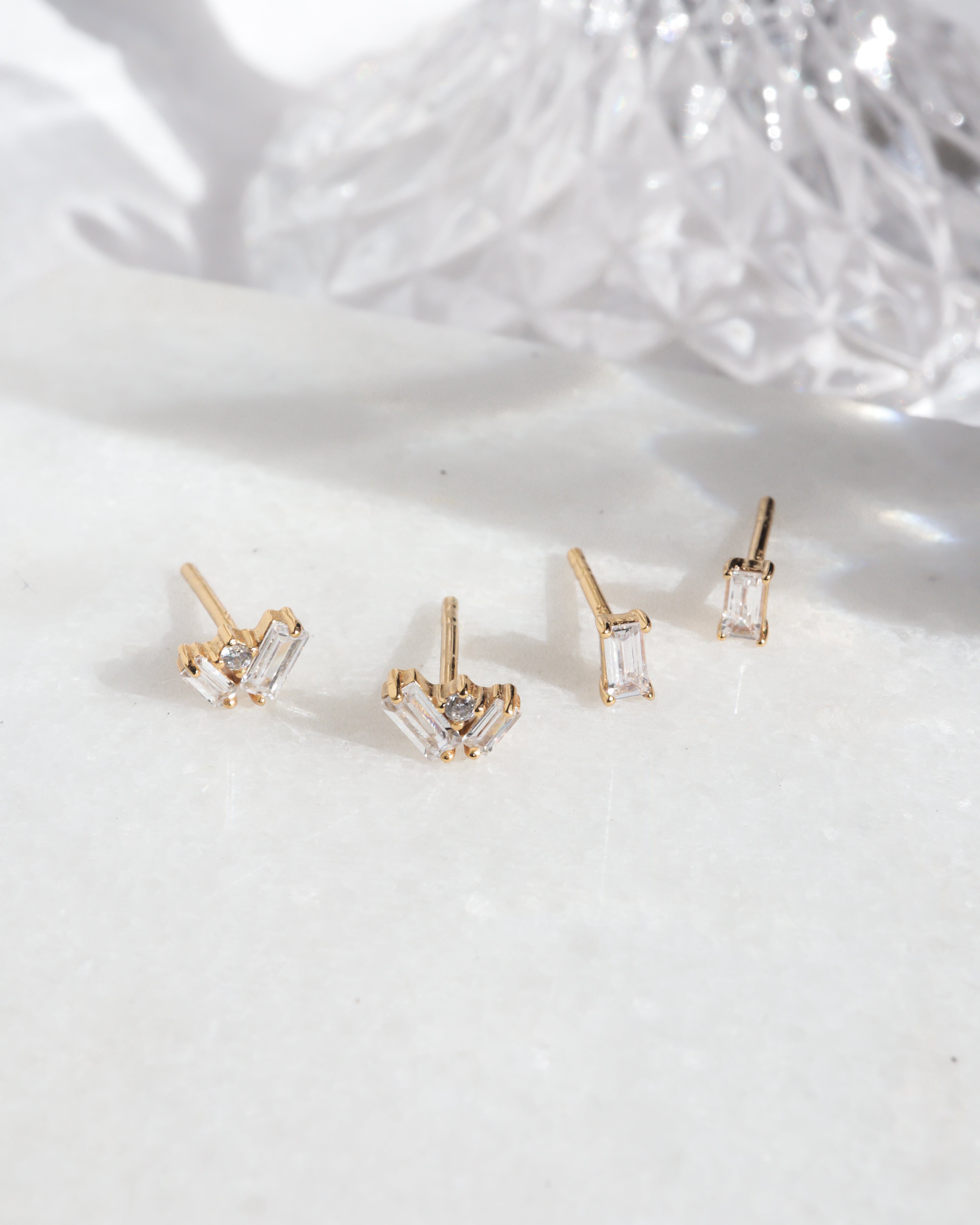 Baguette Cluster Studs Gold