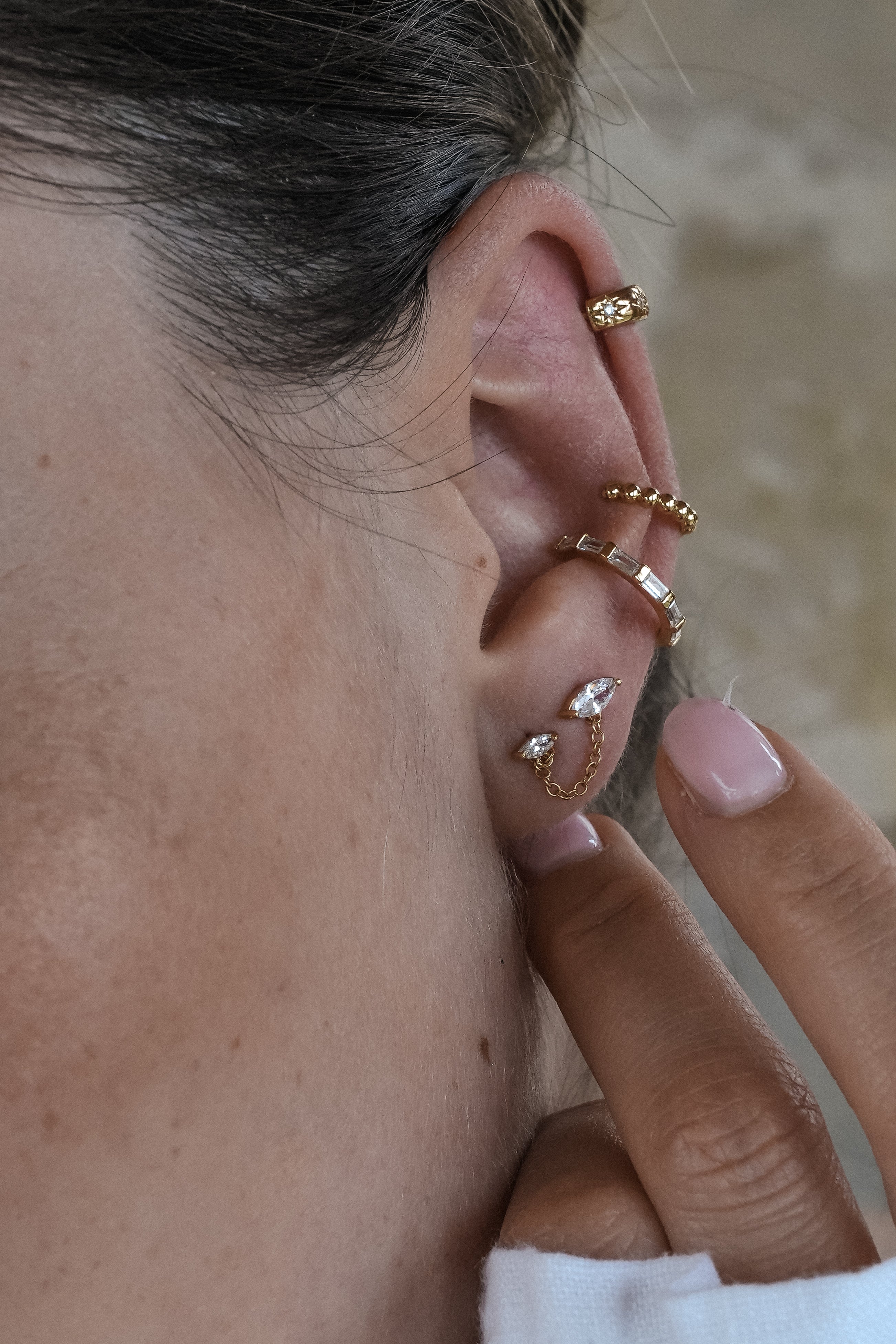 Marquise Double Chain Stud Earring Gold