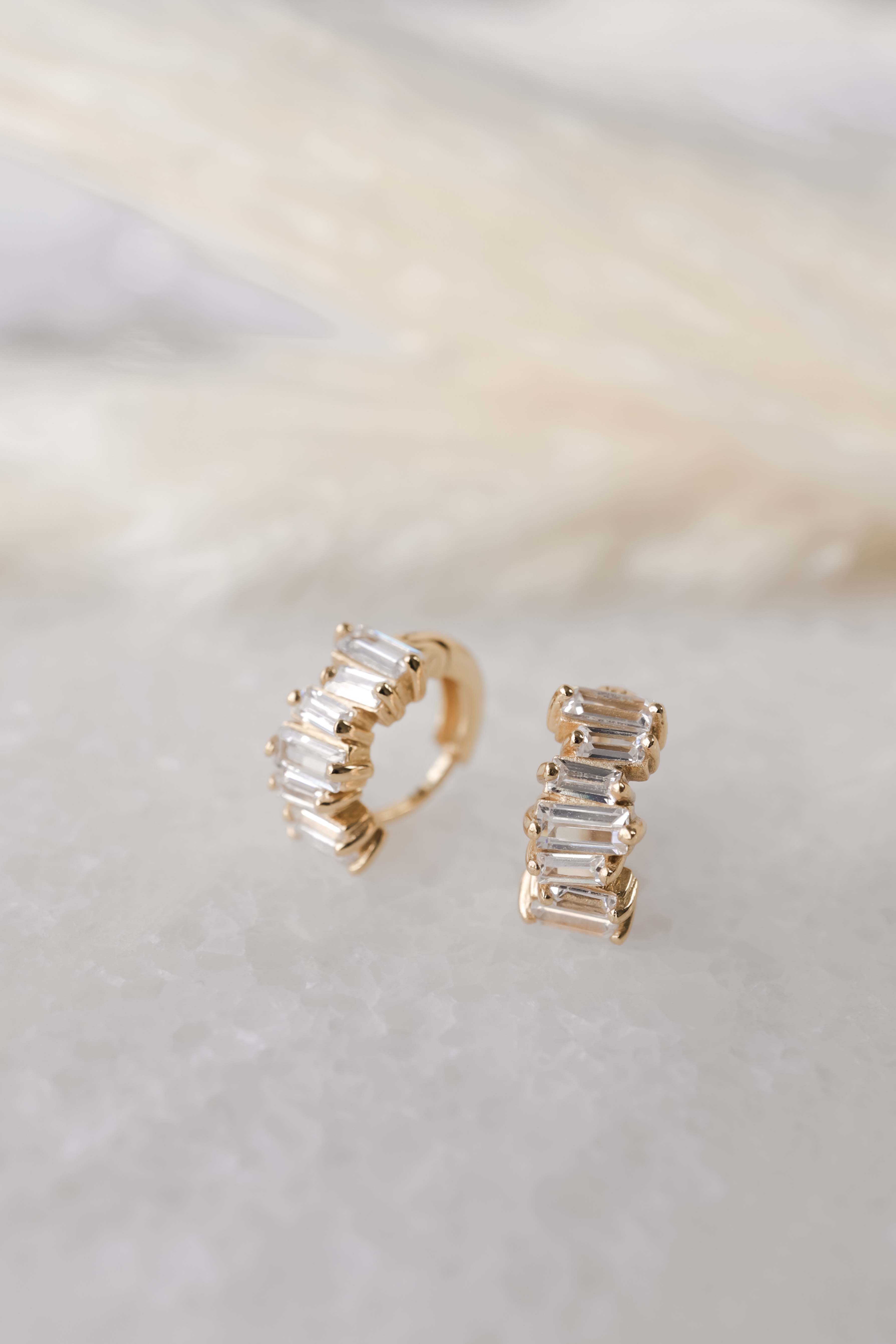 Crystal Baguette Huggies Gold