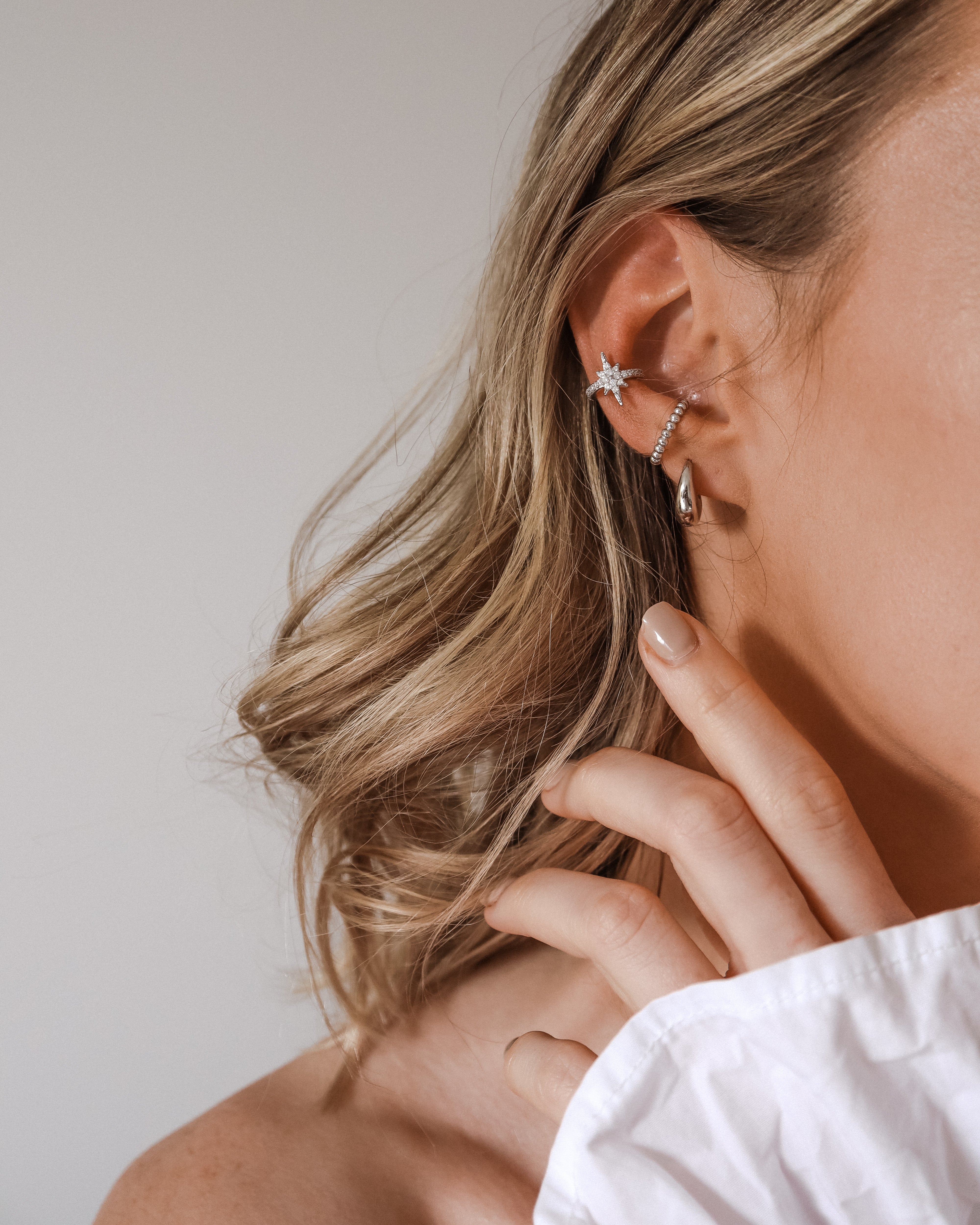 Beaded Ear Cuff Silver