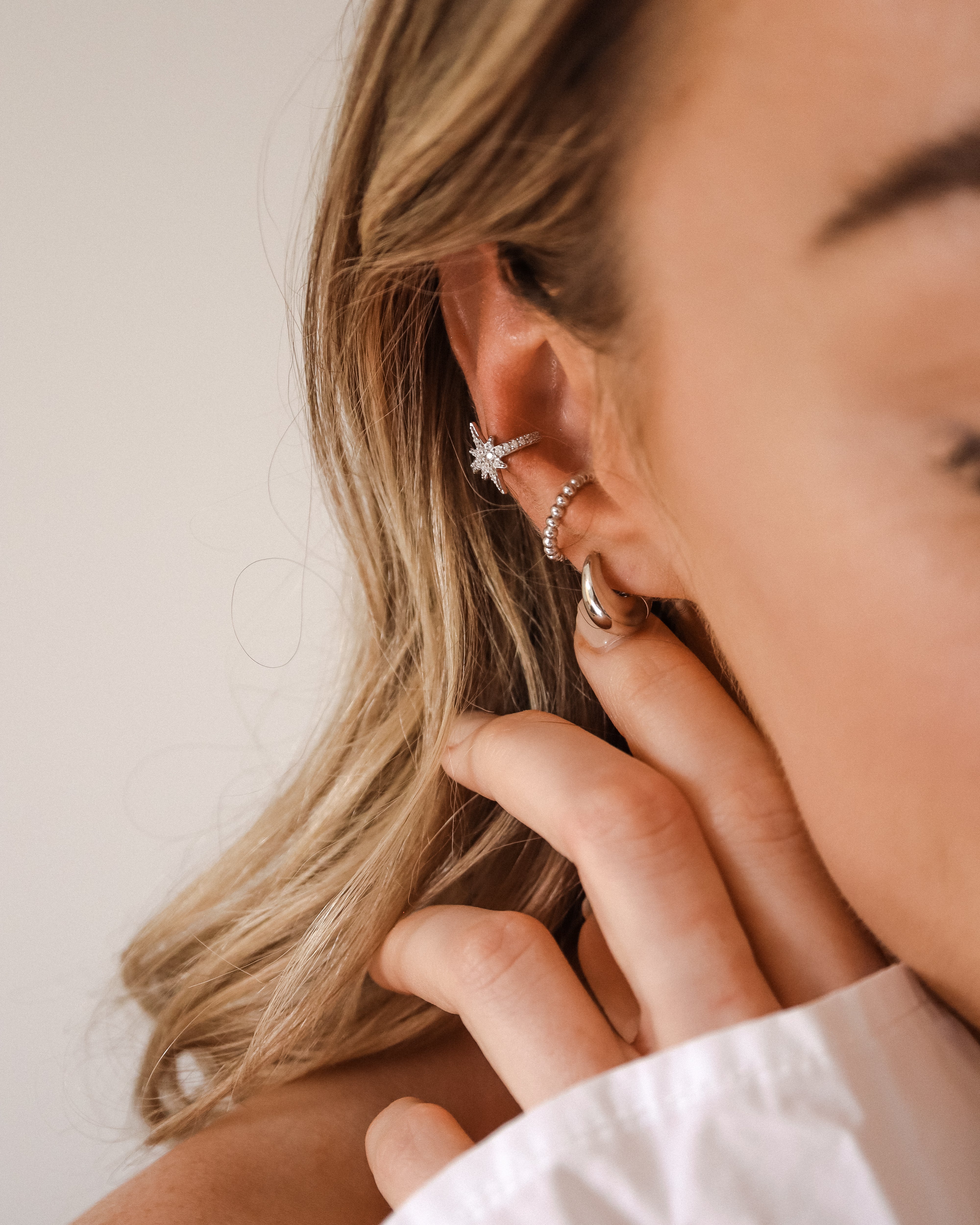 Beaded Ear Cuff Silver