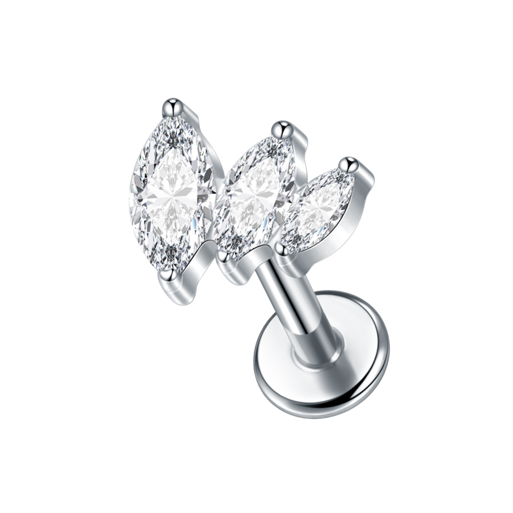 Leaf Sparkle Flat Back Labret Stud Silver