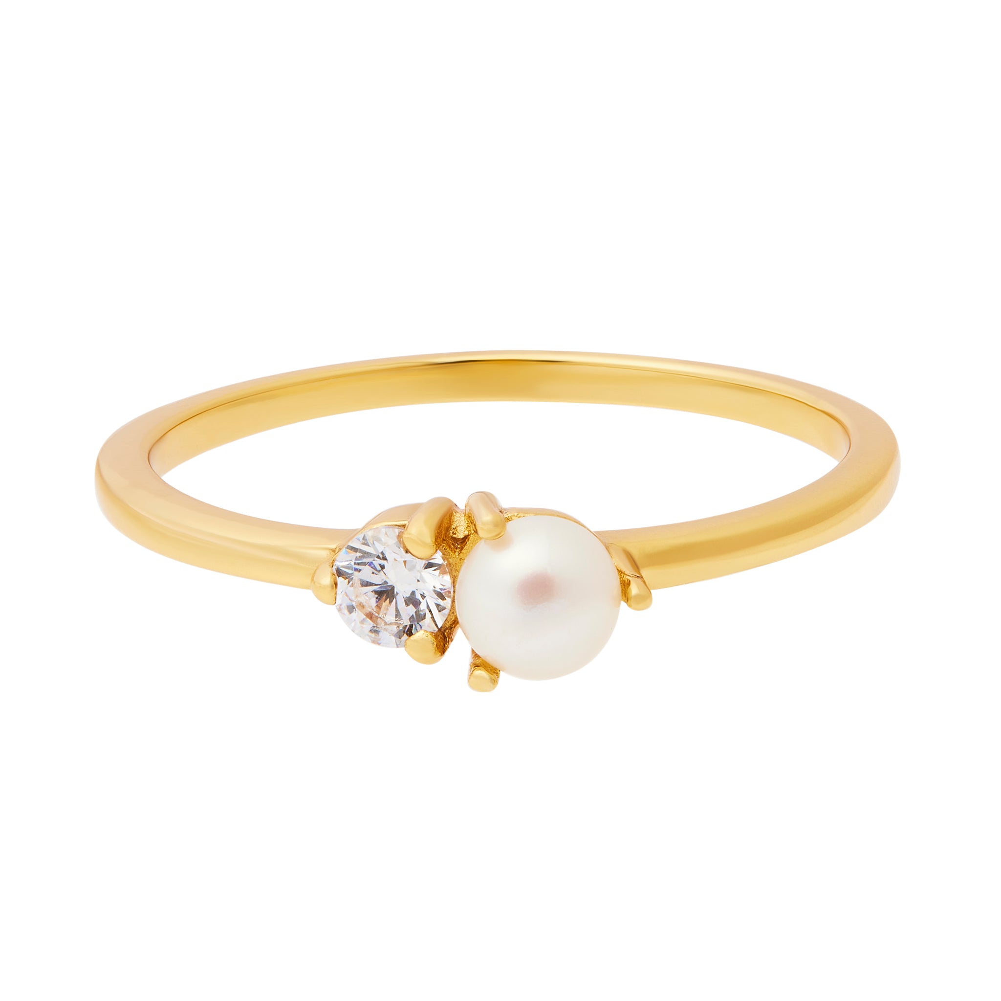 Pearl Sparkle Duo Ring - Gold