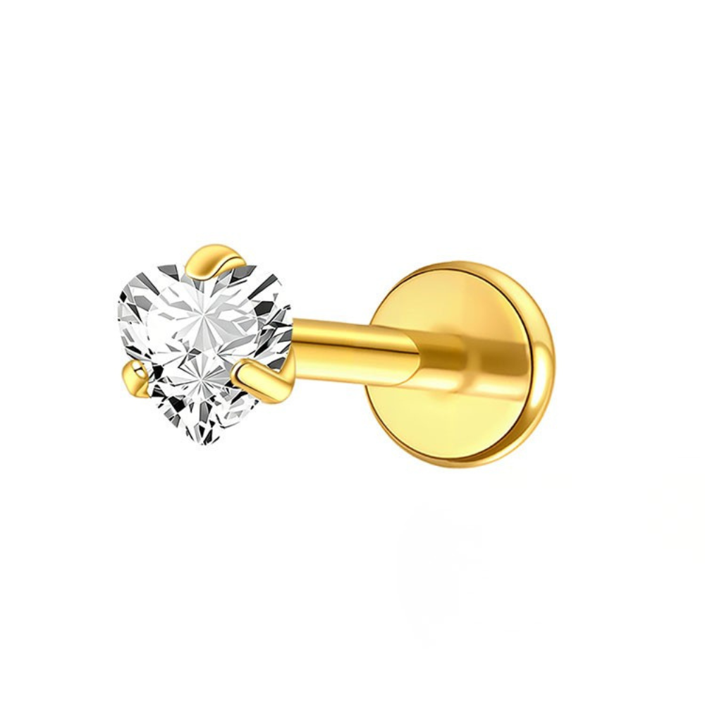 Crystal Heart Flat Back Labret Stud Gold