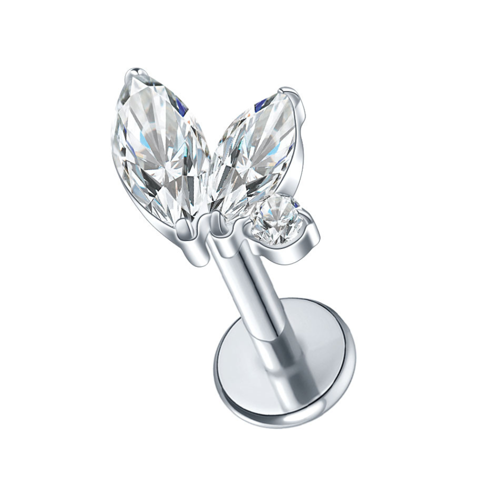 Marquise Cluster Flat Back Labret Silver