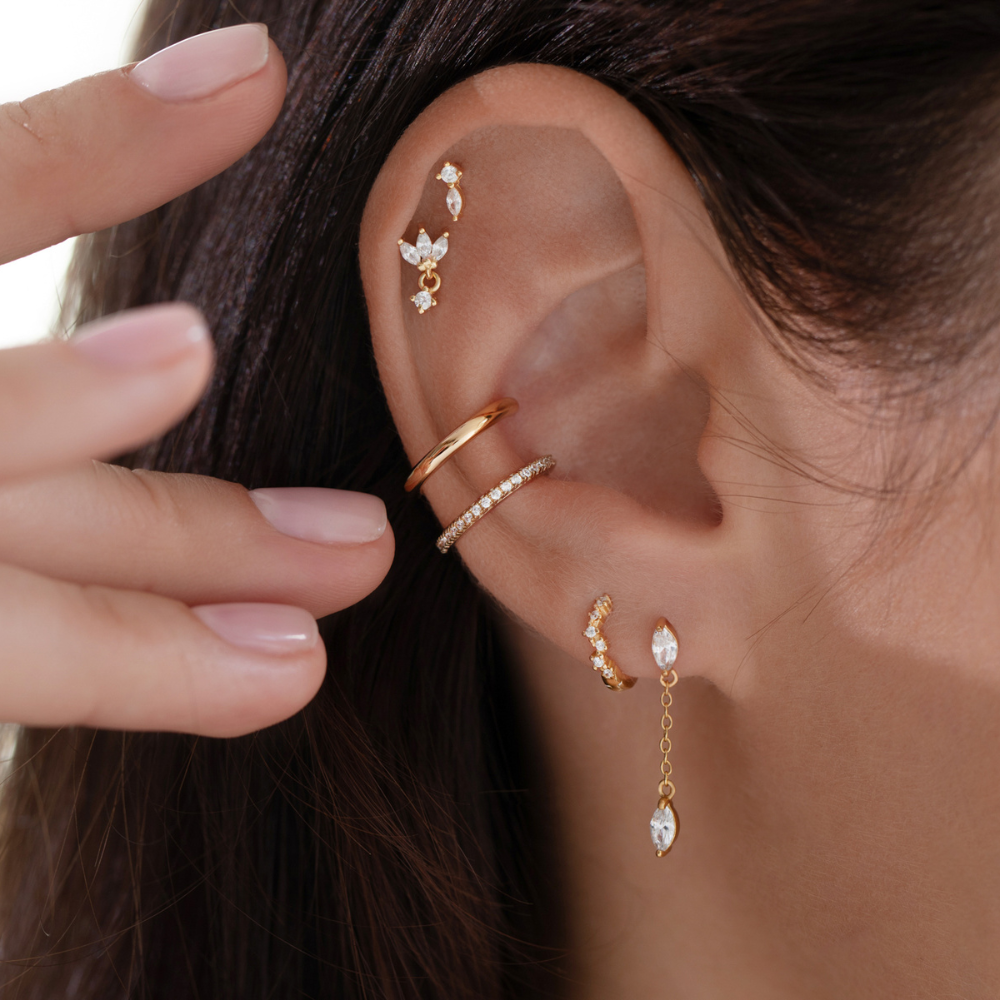 Marquise Crystal Drop Flat Back Labret Stud Gold