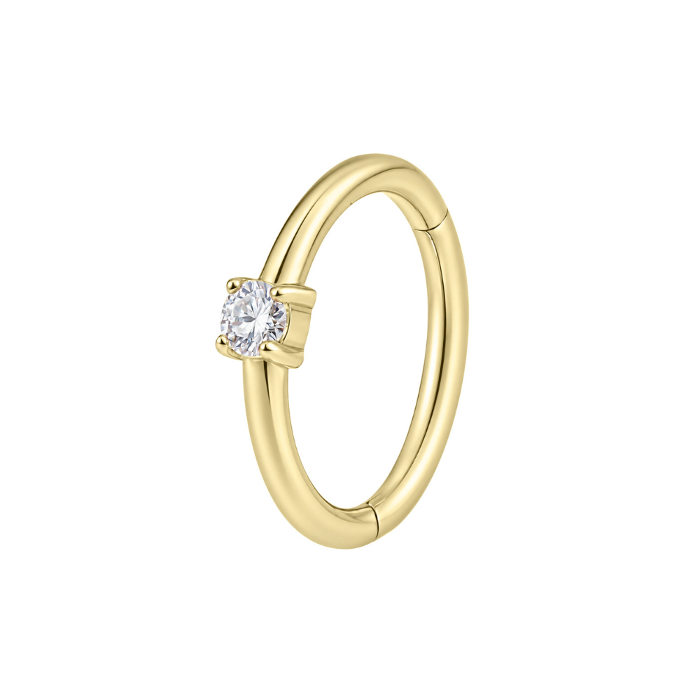 14K Solid Gold Solitaire Cartilage Hoop