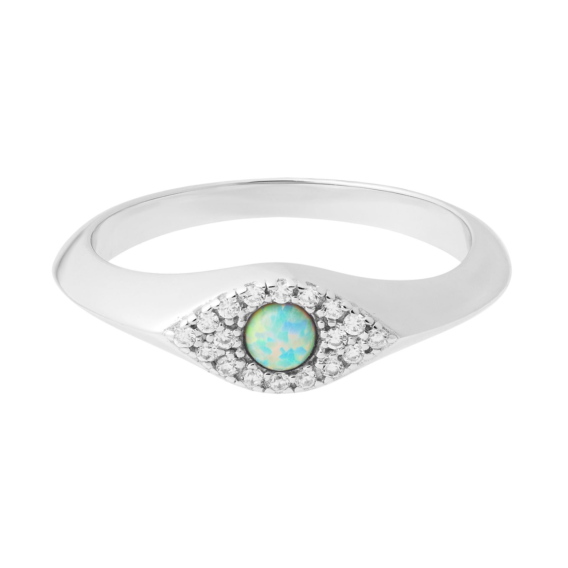 Opal Evil Eye Signet Ring - Silver