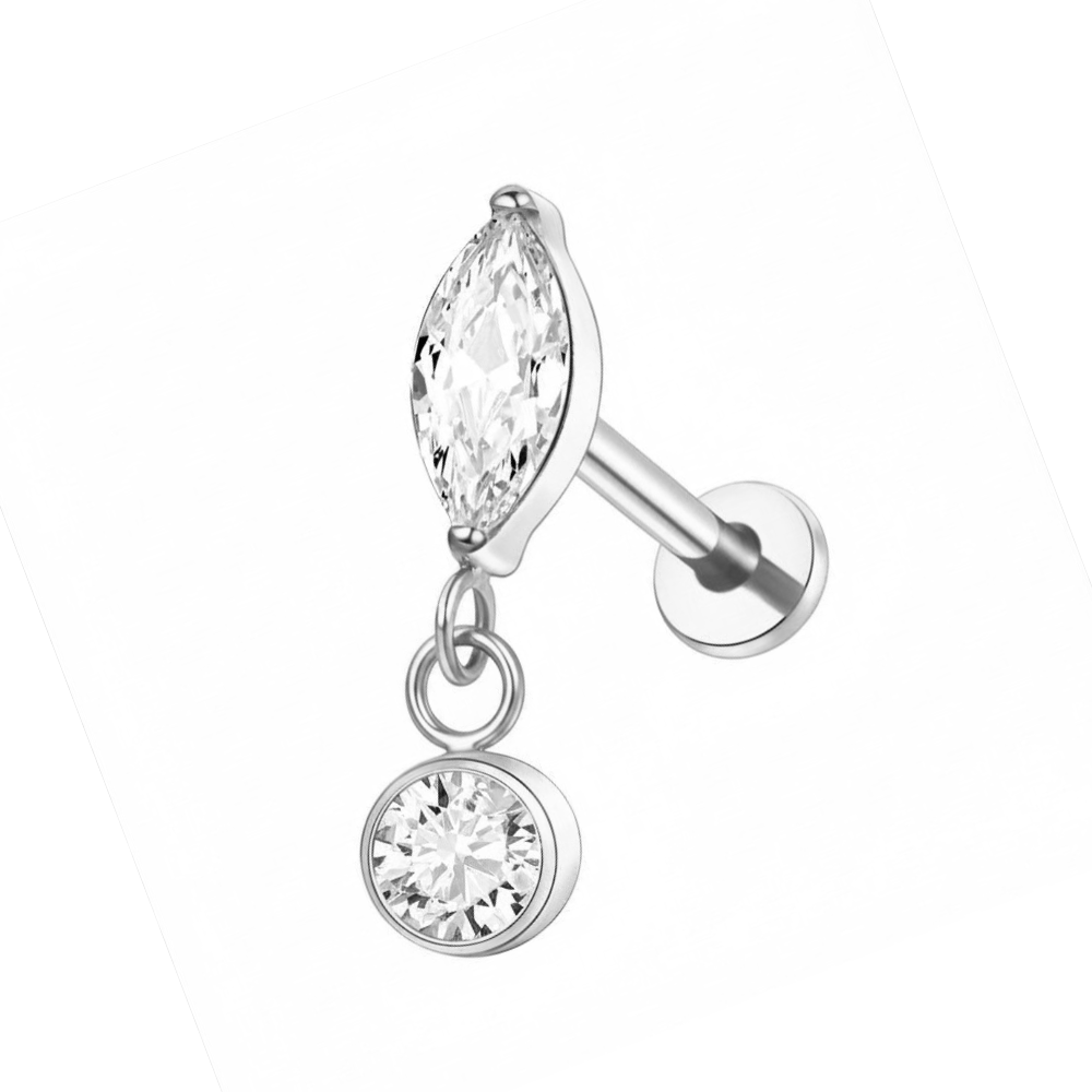 Marquise Sparkle Flat Back Labret Silver