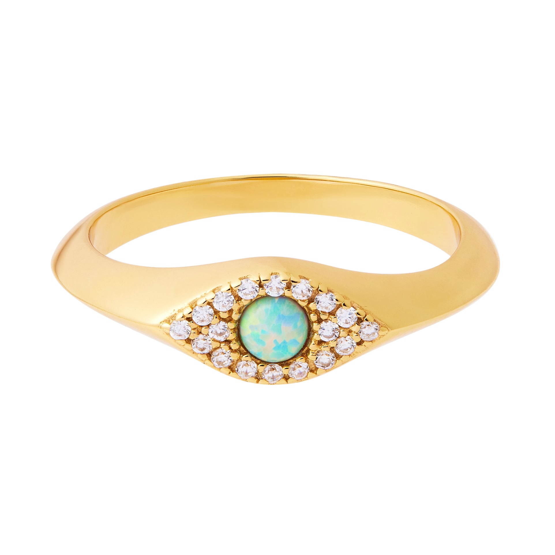 Opal Evil Eye Signet Ring - Gold