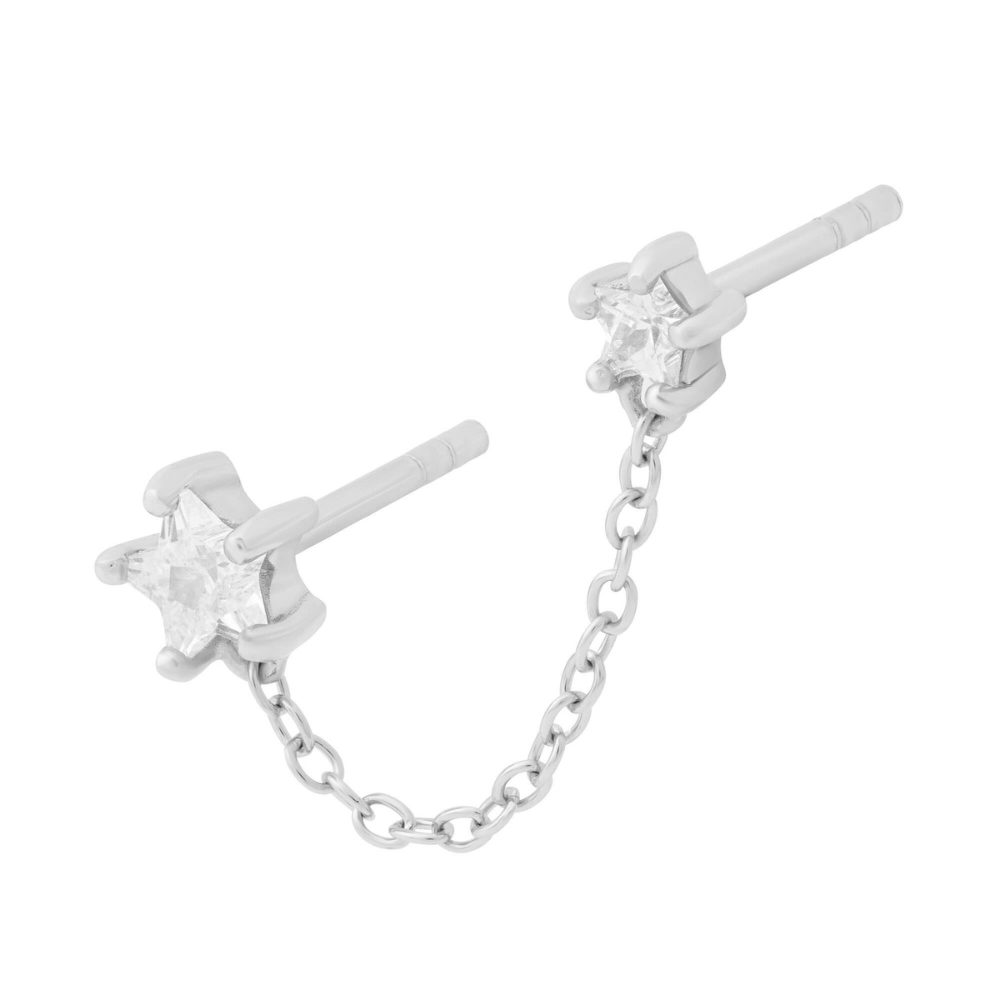 Double Star Chain Stud Silver