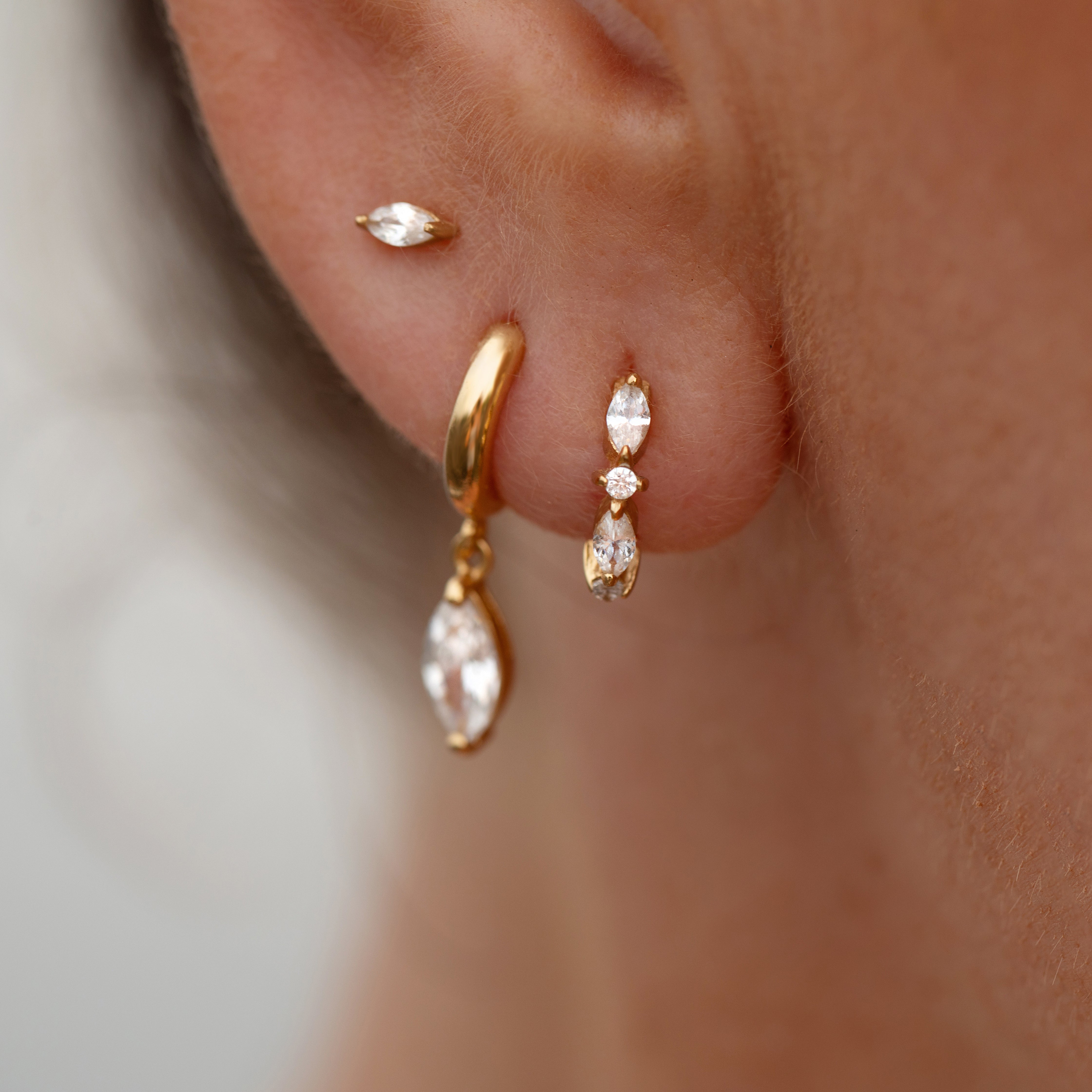 Crystal Marquise Studs Gold